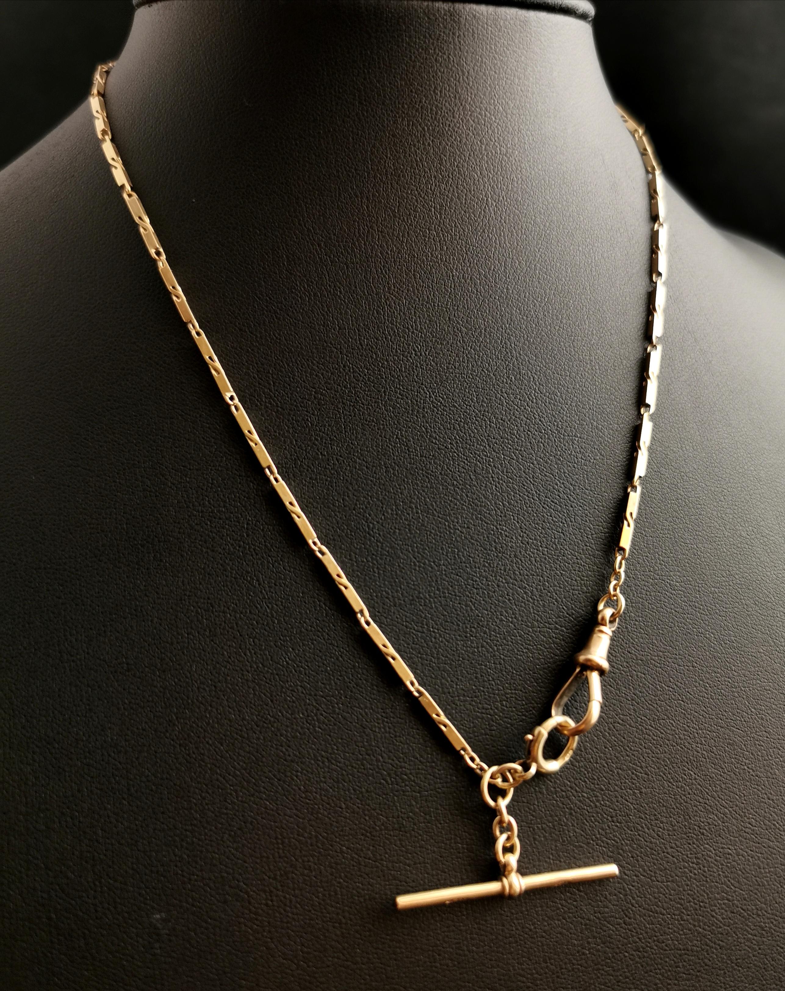 Vintage Art Deco 9 karat gold Albert chain, watch chain, necklace, Bar link 9