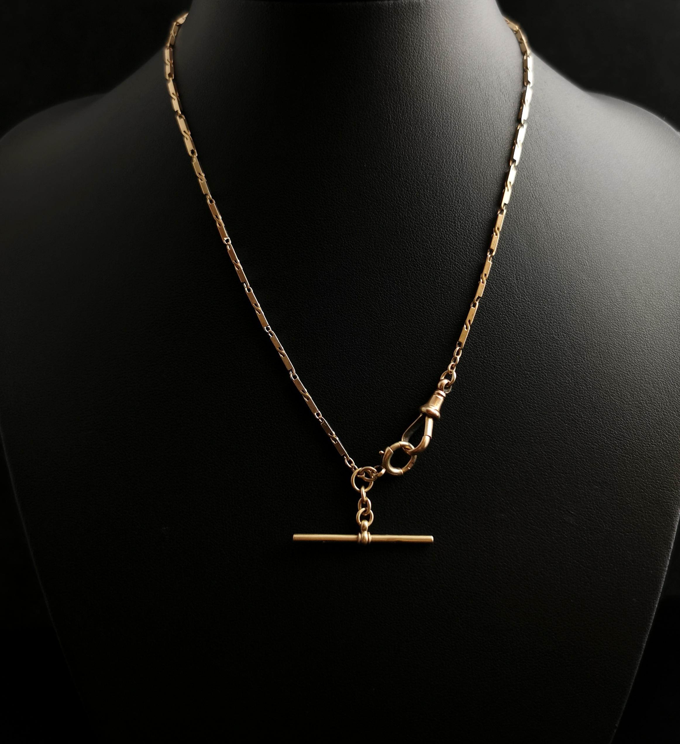 Vintage Art Deco 9 karat gold Albert chain, watch chain, necklace, Bar link 10