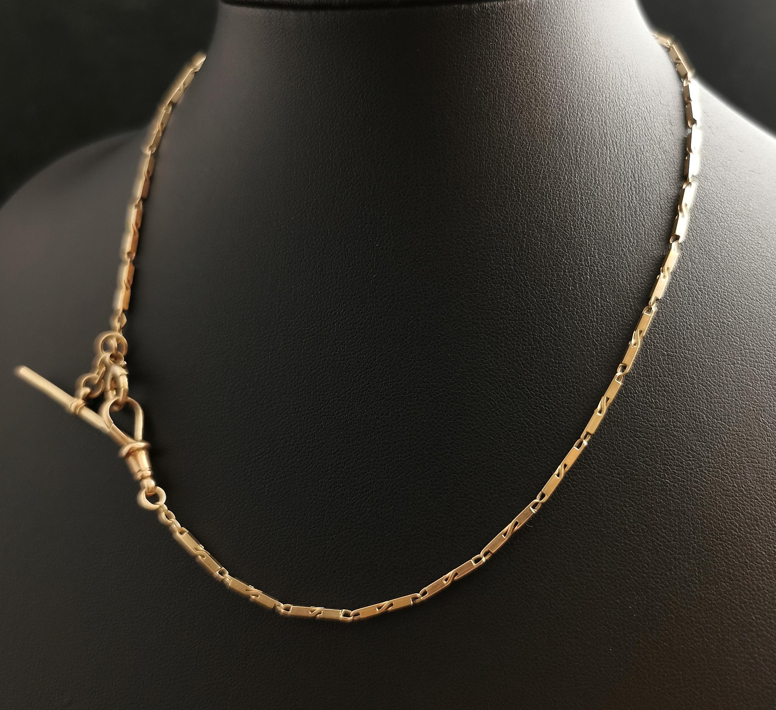 Vintage Art Deco 9 karat gold Albert chain, watch chain, necklace, Bar link In Good Condition In NEWARK, GB