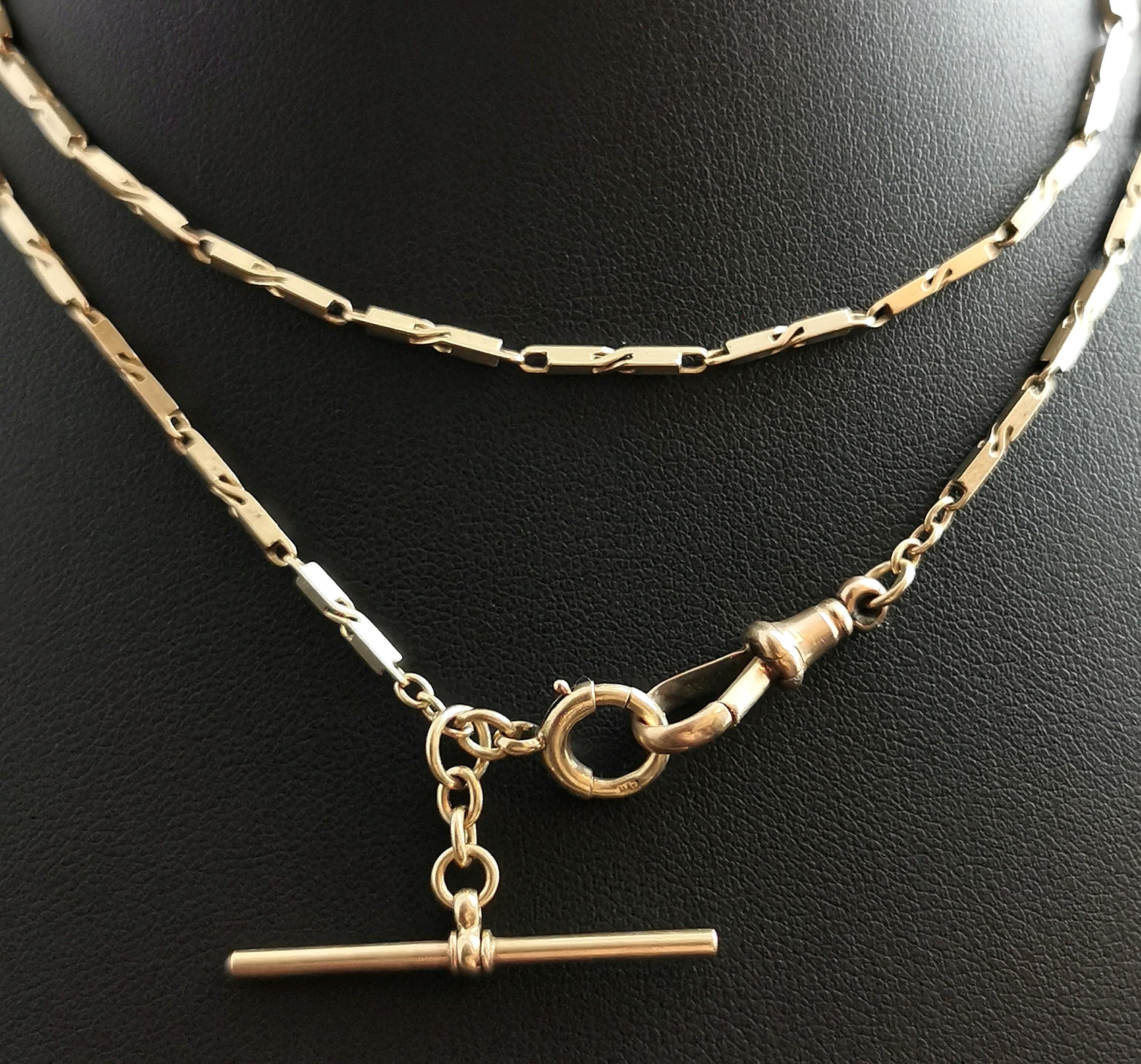 Women's or Men's Vintage Art Deco 9 karat gold Albert chain, watch chain, necklace, Bar link