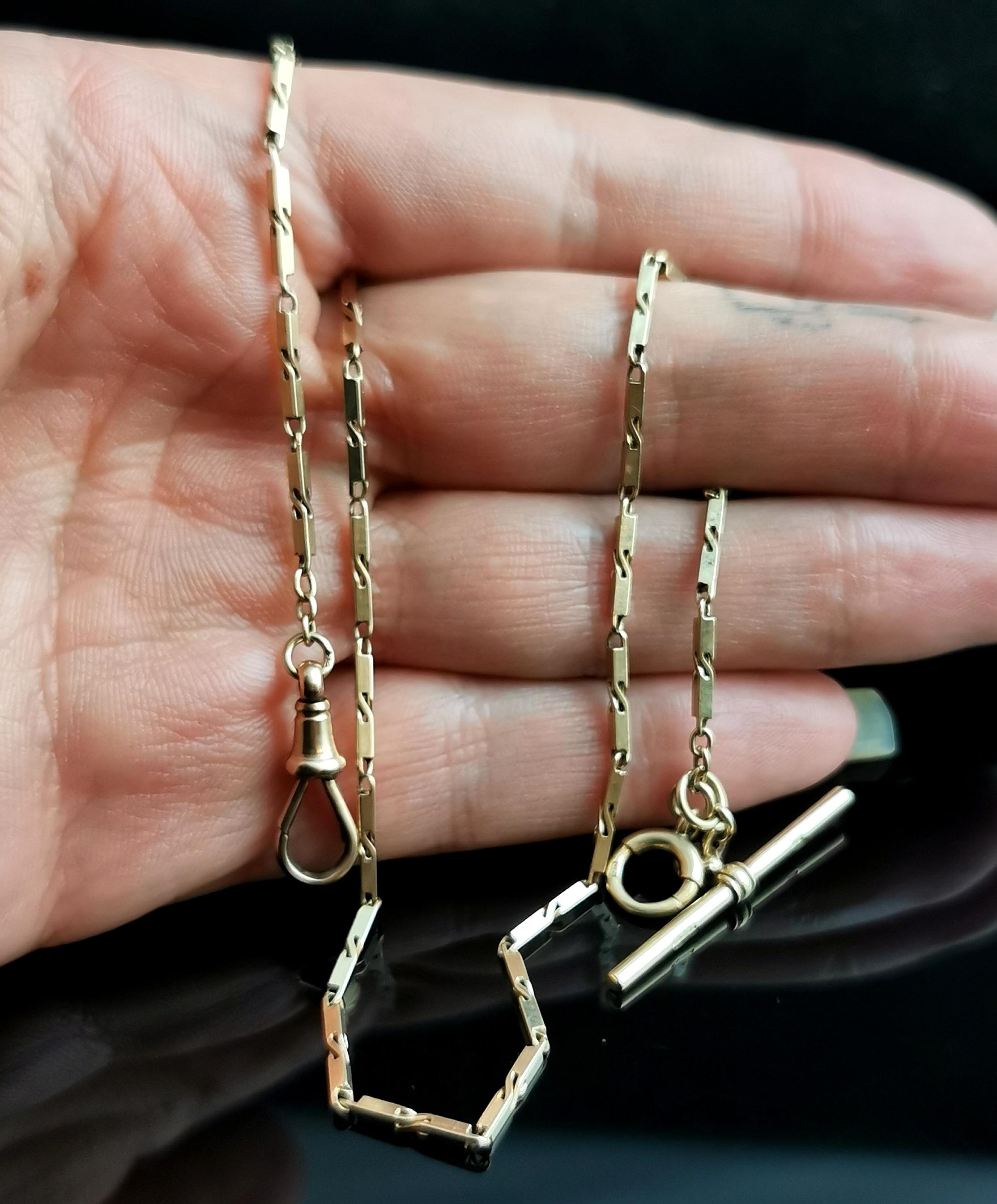 Vintage Art Deco 9 karat gold Albert chain, watch chain, necklace, Bar link 1