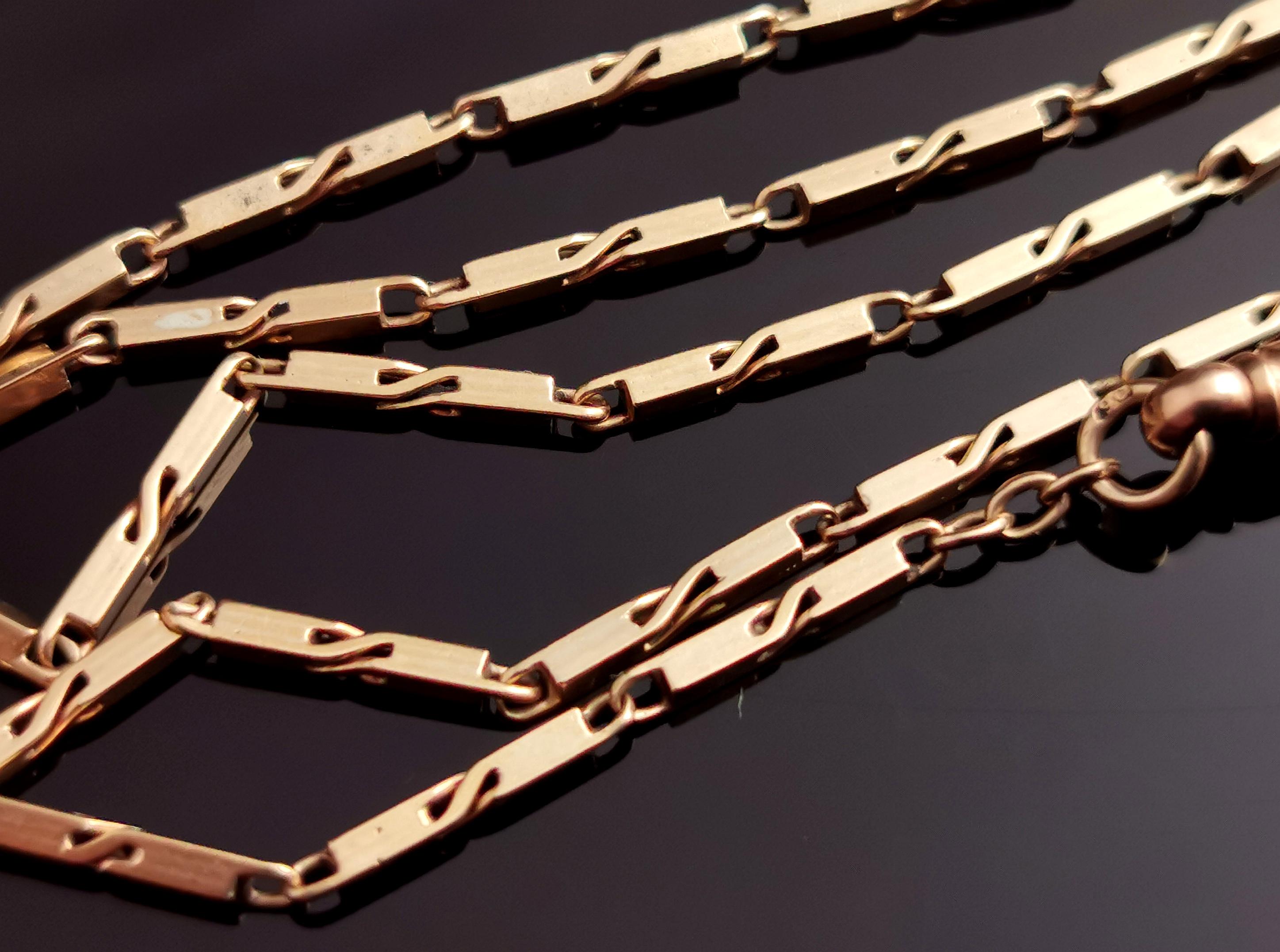 Vintage Art Deco 9 karat gold Albert chain, watch chain, necklace, Bar link 2