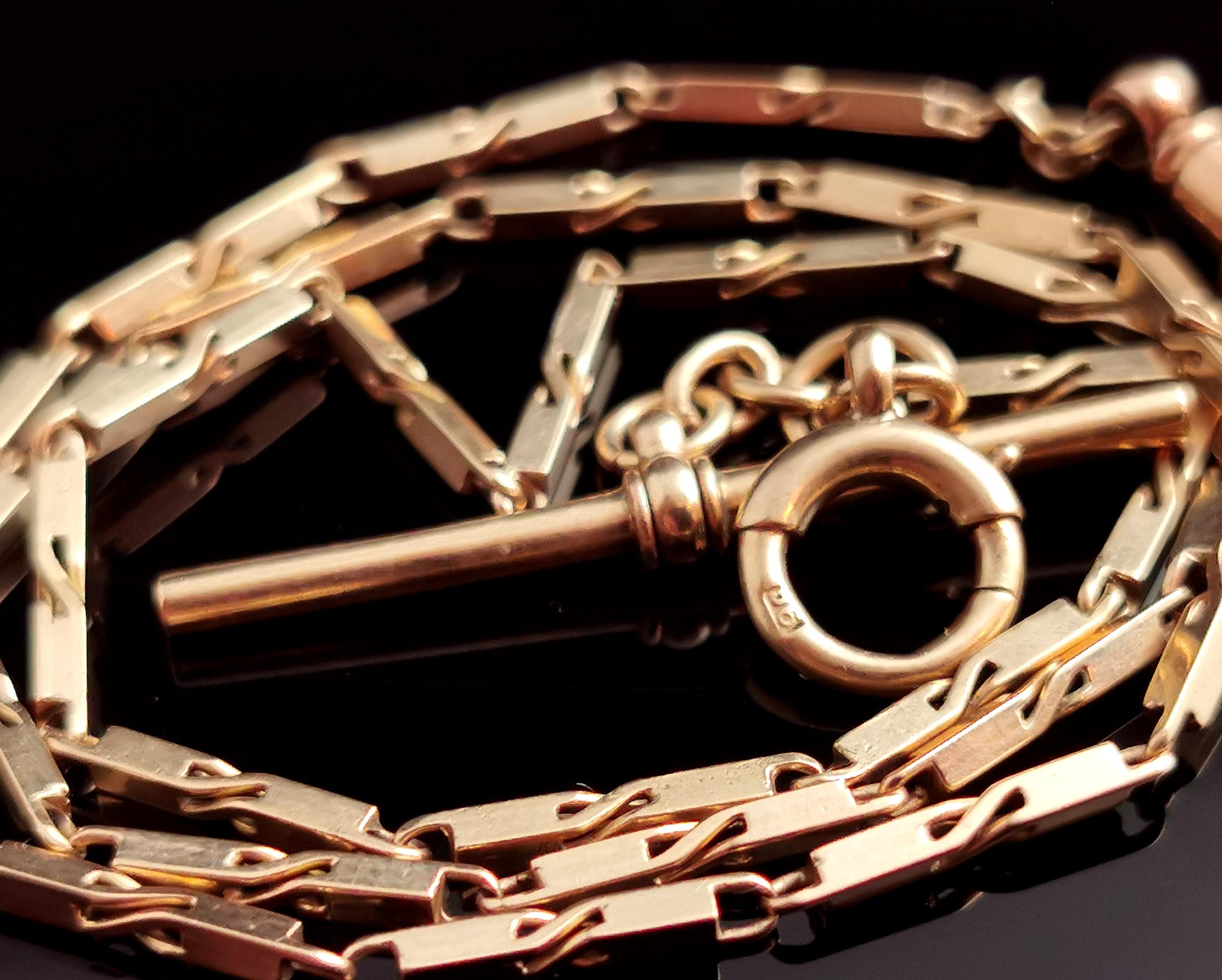 Vintage Art Deco 9 karat gold Albert chain, watch chain, necklace, Bar link 4