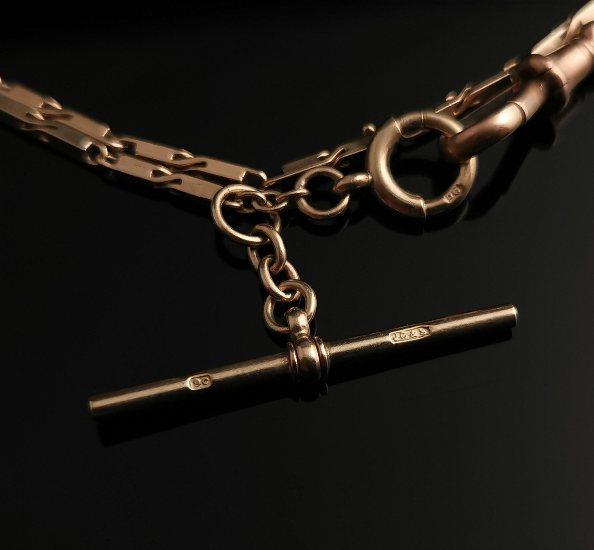 Vintage Art Deco 9 karat gold Albert chain, watch chain, necklace, Bar link 5