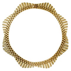 Vintage Art Deco 9 Karat Yellow Gold Gate Link Fringe Necklace, 1950s