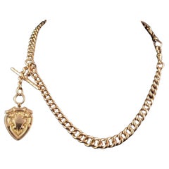 Antique Art Deco 9ct rose gold Albert chain, shield fob 