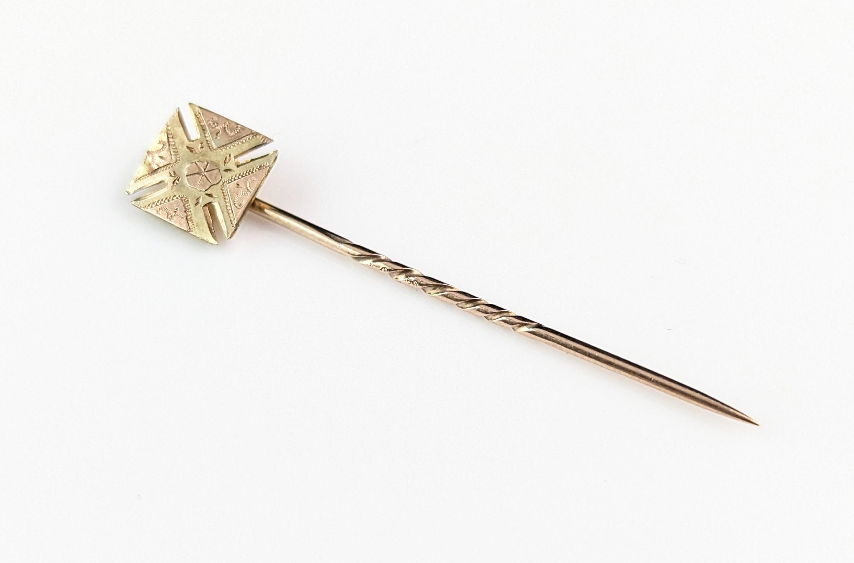 Vintage Art Deco 9k gold stick pin, Cross Pattee  For Sale 6