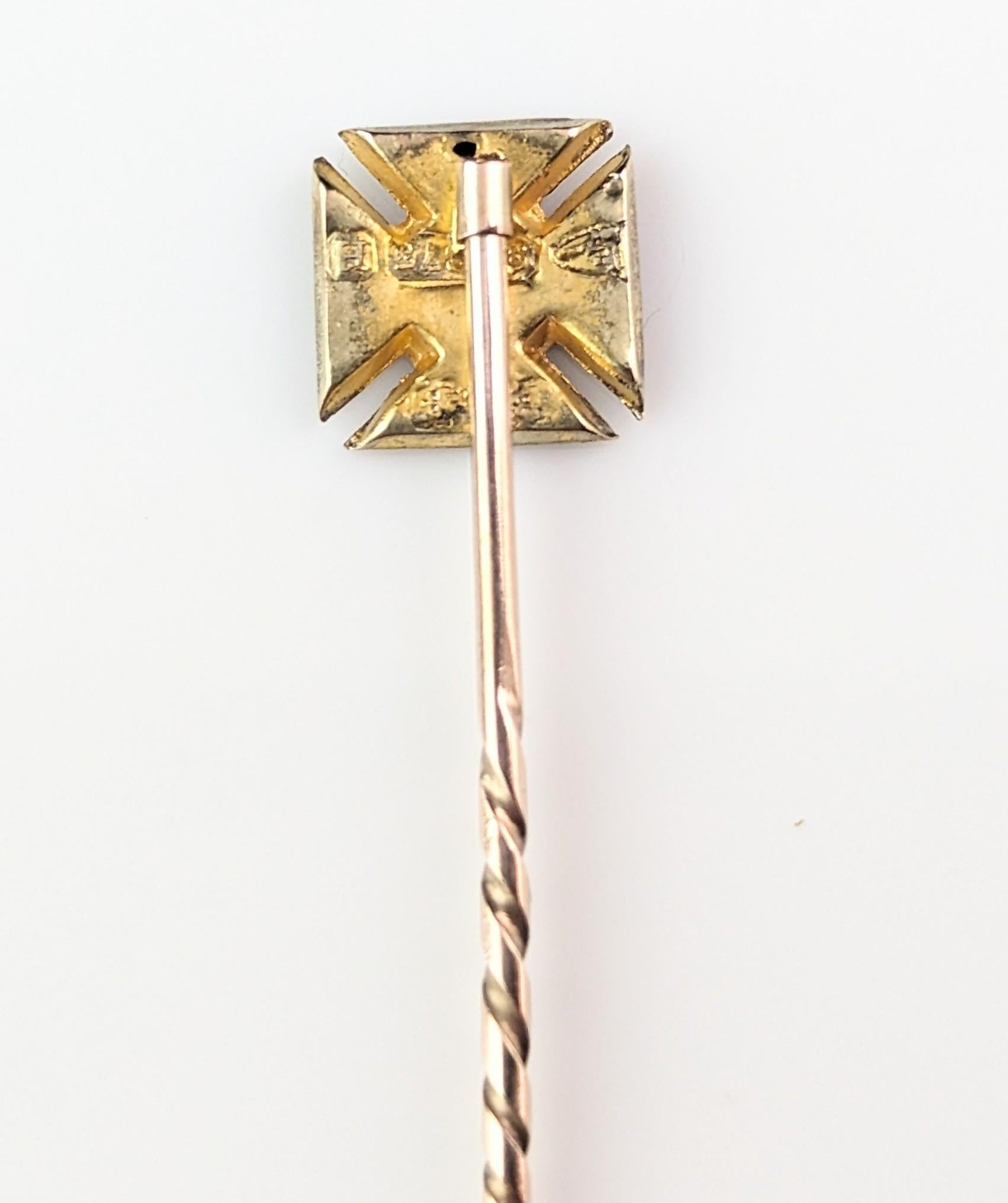 Vintage Art Deco 9k gold stick pin, Cross Pattee  For Sale 8