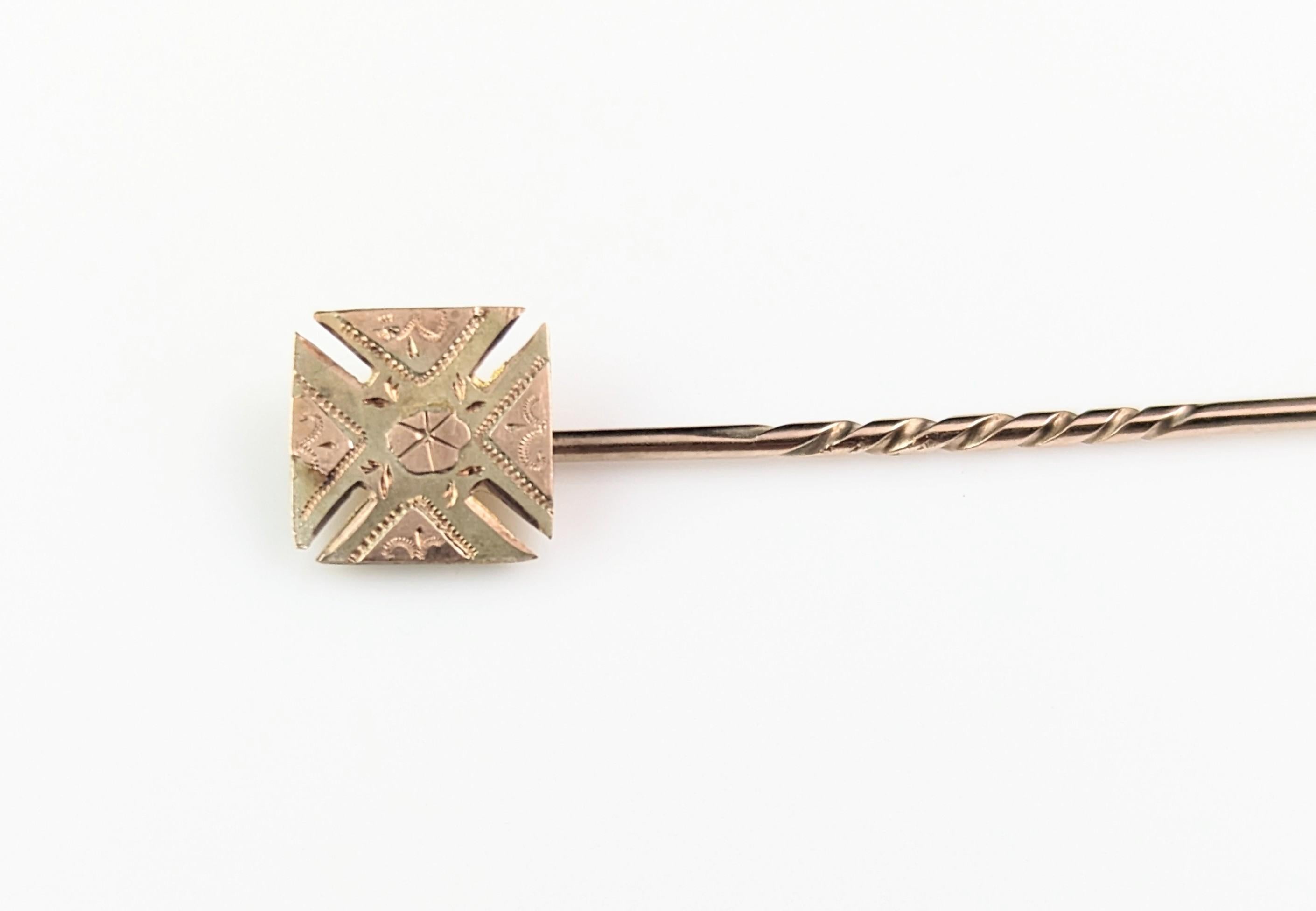 Vintage Art Deco 9k gold stick pin, Cross Pattee  For Sale 5