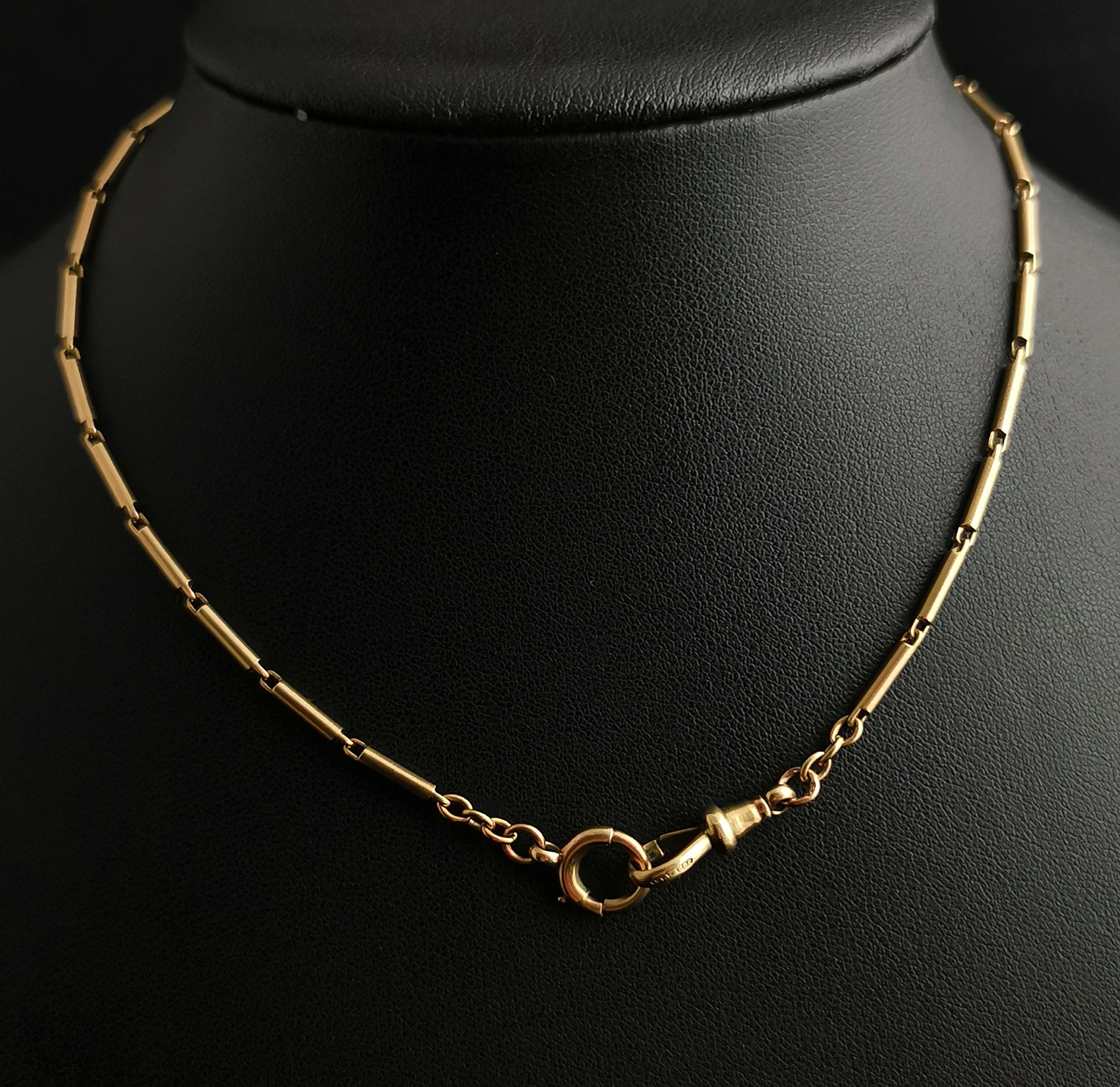Vintage Art Deco 9kt Gold Fancy Bar Link Watch Chain, Albert Chain 8
