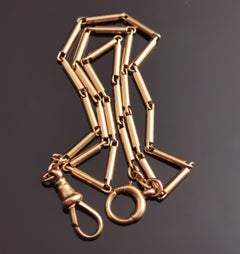 Vintage Art Deco 9kt Gold Fancy Bar Link Watch Chain, Albert Chain