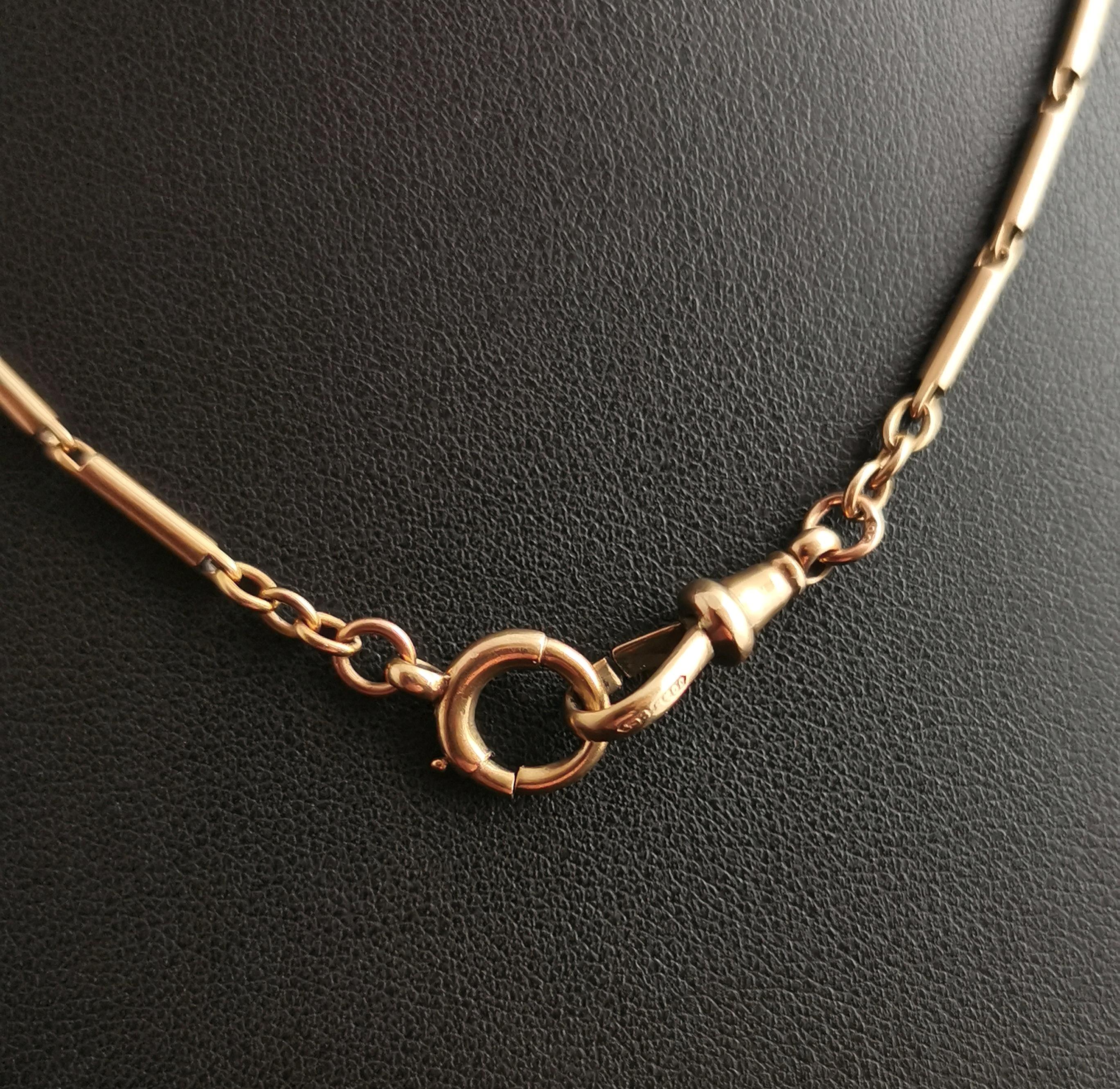 Vintage Art Deco 9kt Gold Fancy Bar Link Watch Chain, Albert Chain 5