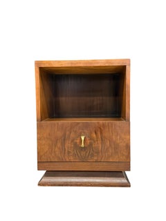 Vintage Art Deco Accent End Table With Burl Wood Veneer Accents and 1 Drawer