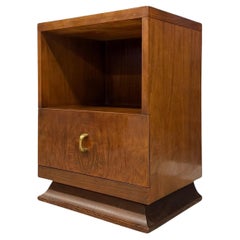 Tavolino d'accento Art Deco vintage con inserti in legno di radica e 1 cassetto