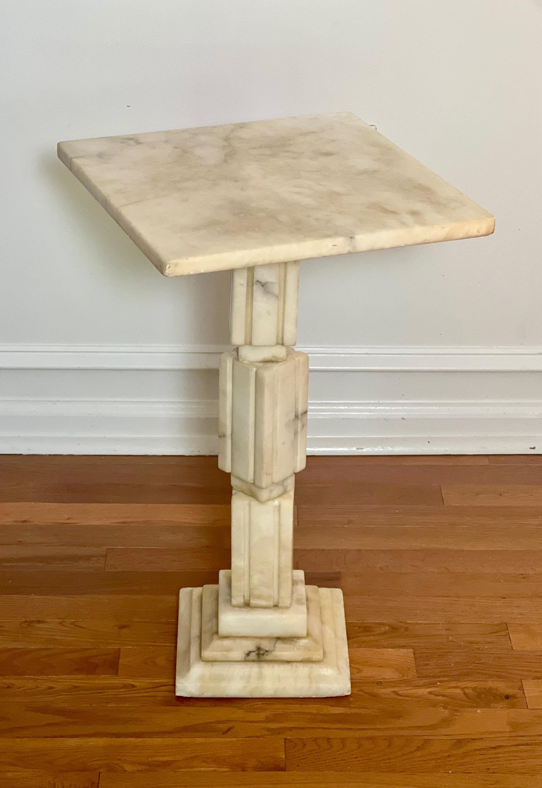 Art Deco Alabaster Square Pedestal Side Table 8