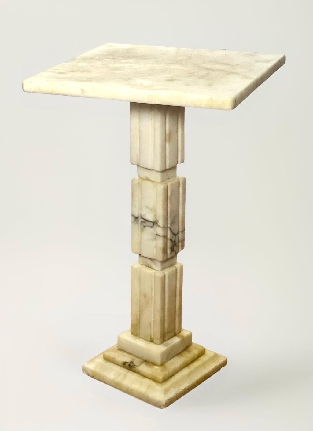 European Art Deco Alabaster Square Pedestal Side Table