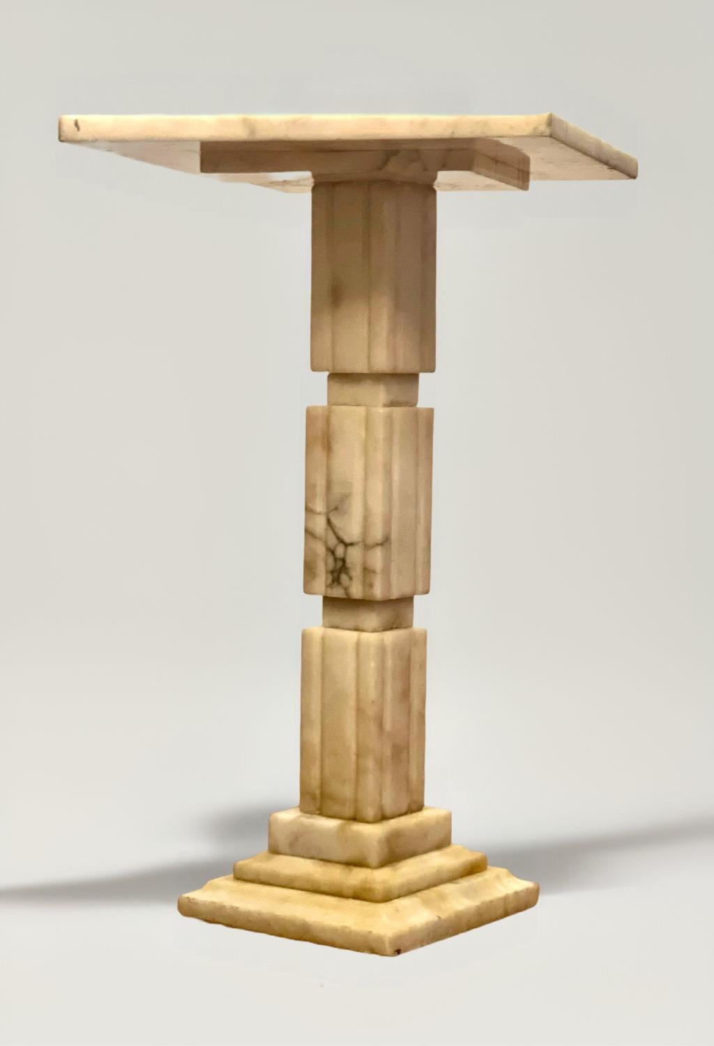 Art Deco Alabaster Square Pedestal Side Table In Good Condition In Doylestown, PA