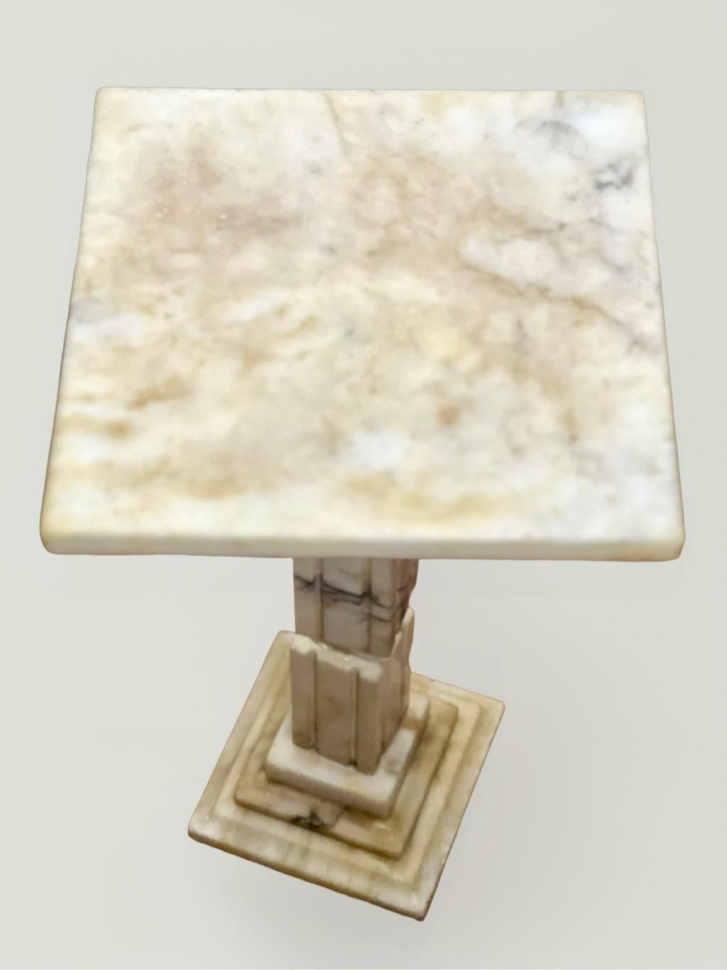 Mid-20th Century Art Deco Alabaster Square Pedestal Side Table