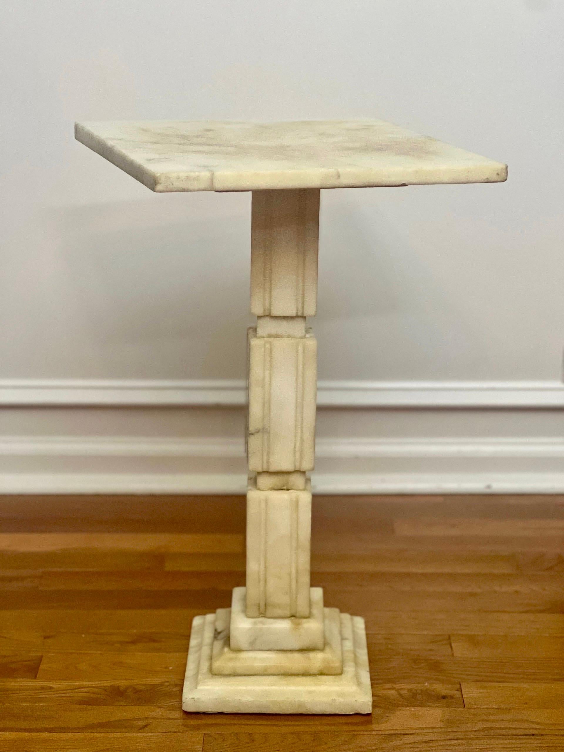 Art Deco Alabaster Square Pedestal Side Table 1