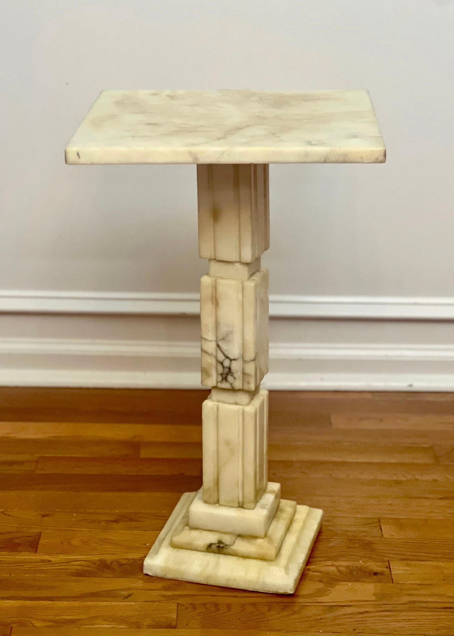 Art Deco Alabaster Square Pedestal Side Table 2