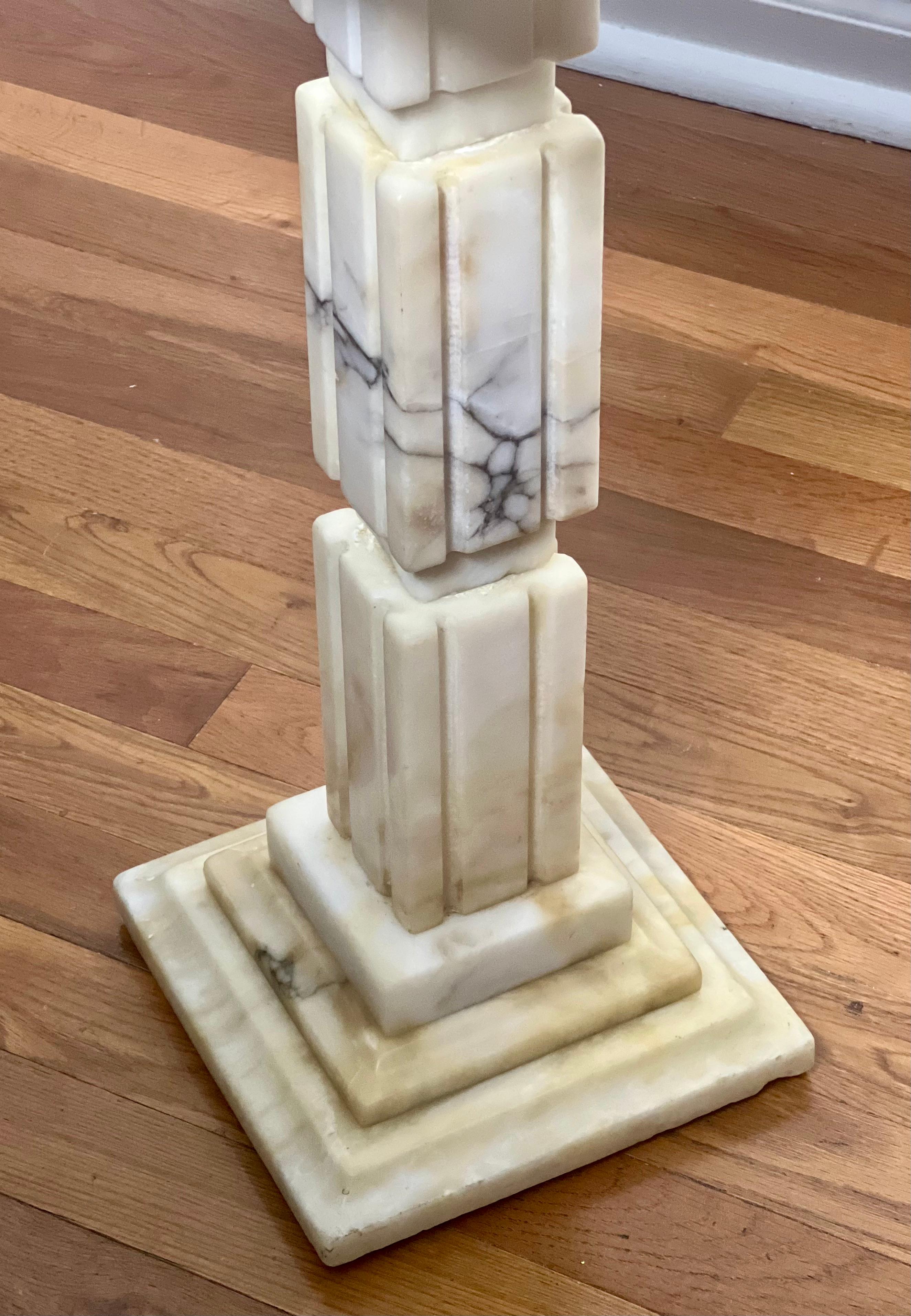 Art Deco Alabaster Square Pedestal Side Table 3