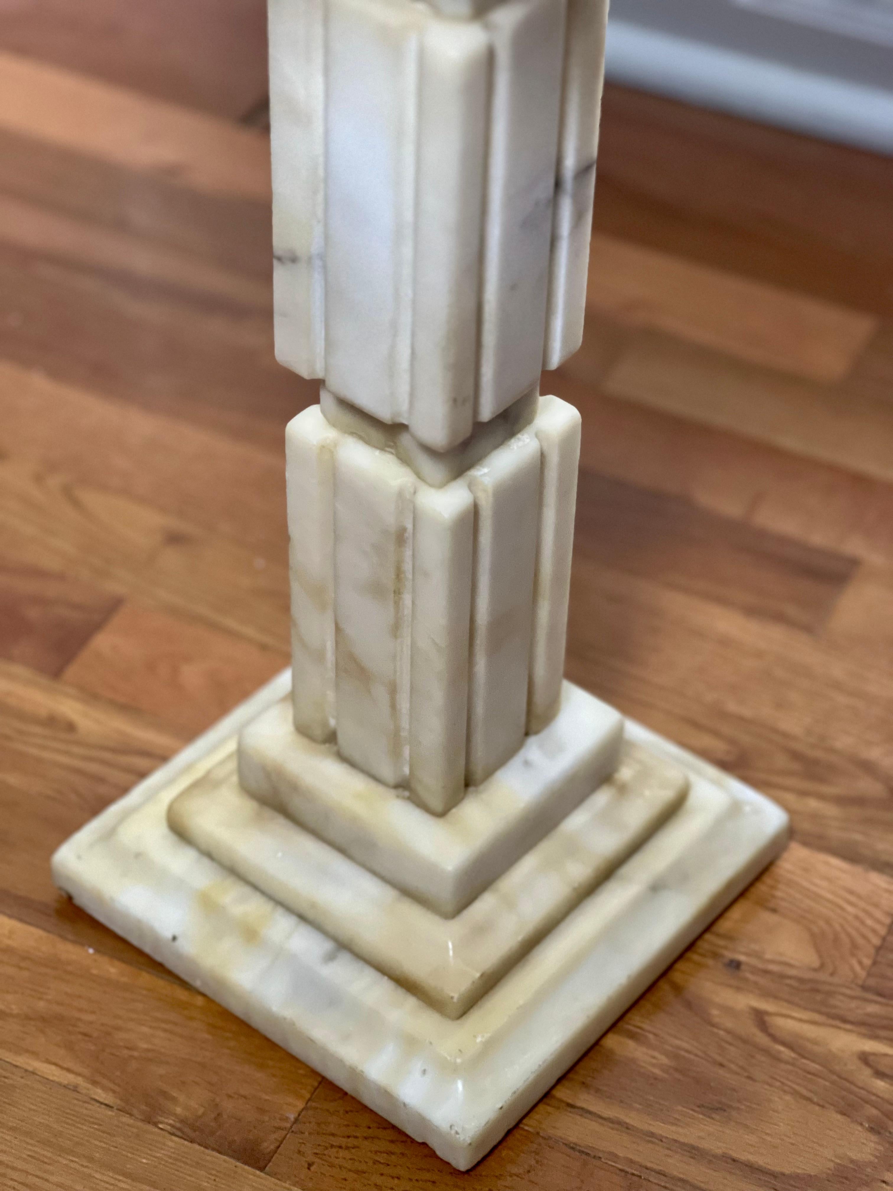 Art Deco Alabaster Square Pedestal Side Table 4