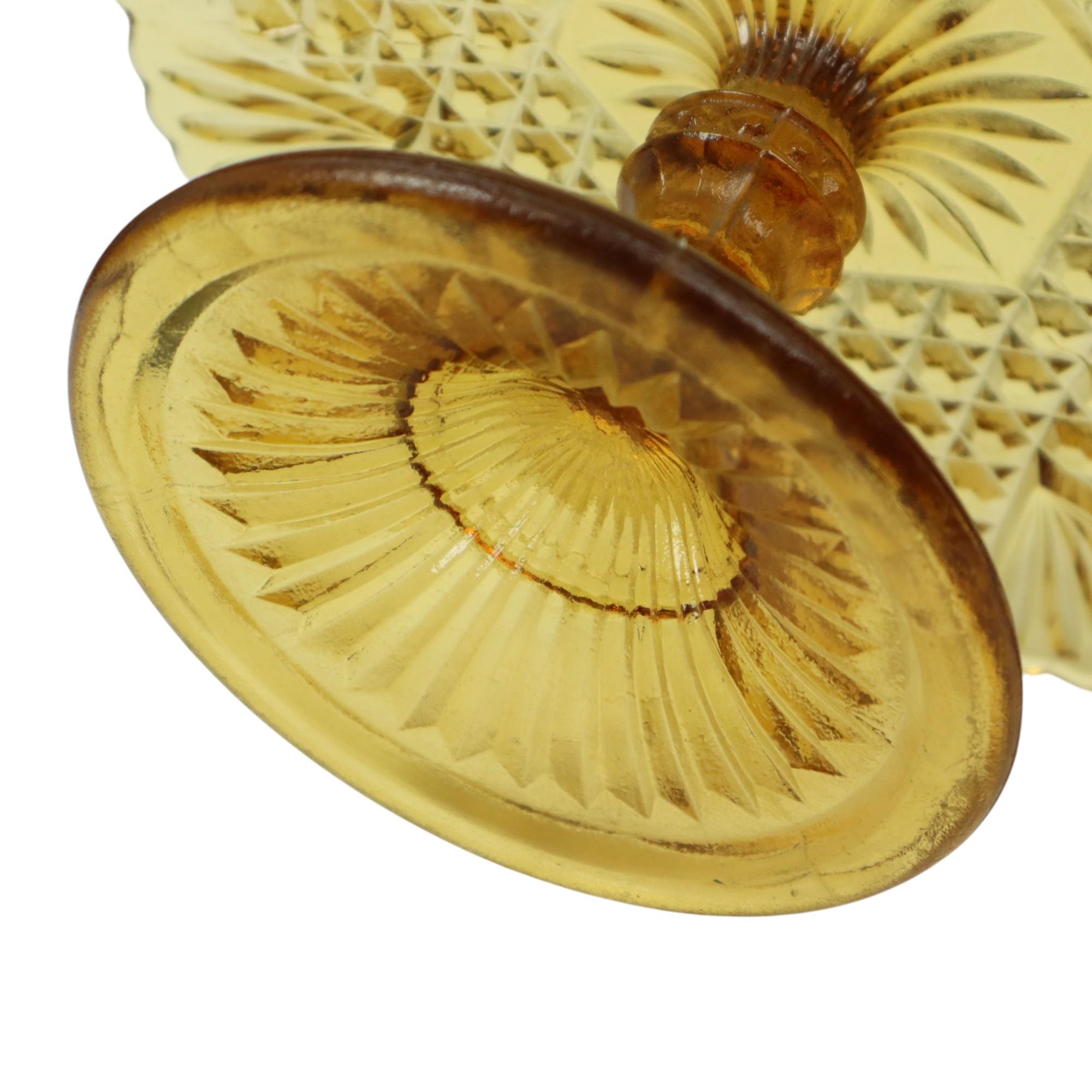 Vintage Art Deco Bernstein Kuchen Teller Schale Pressglas 30cm im Angebot 3