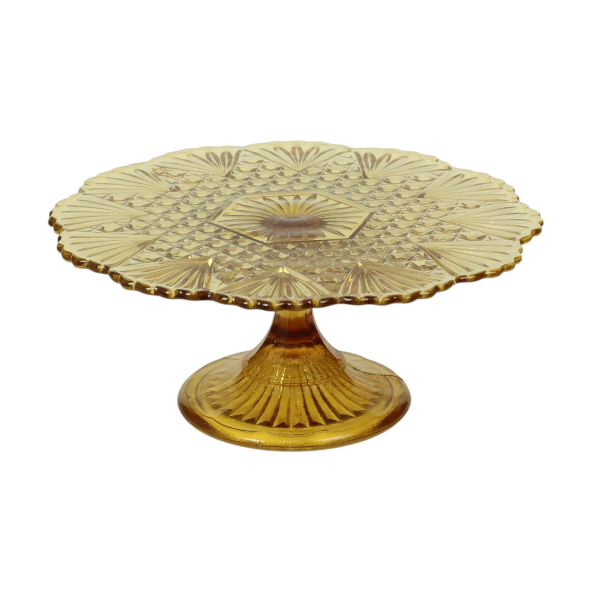 Vintage Art Deco Bernstein Kuchen Teller Schale Pressglas 30cm im Angebot 4