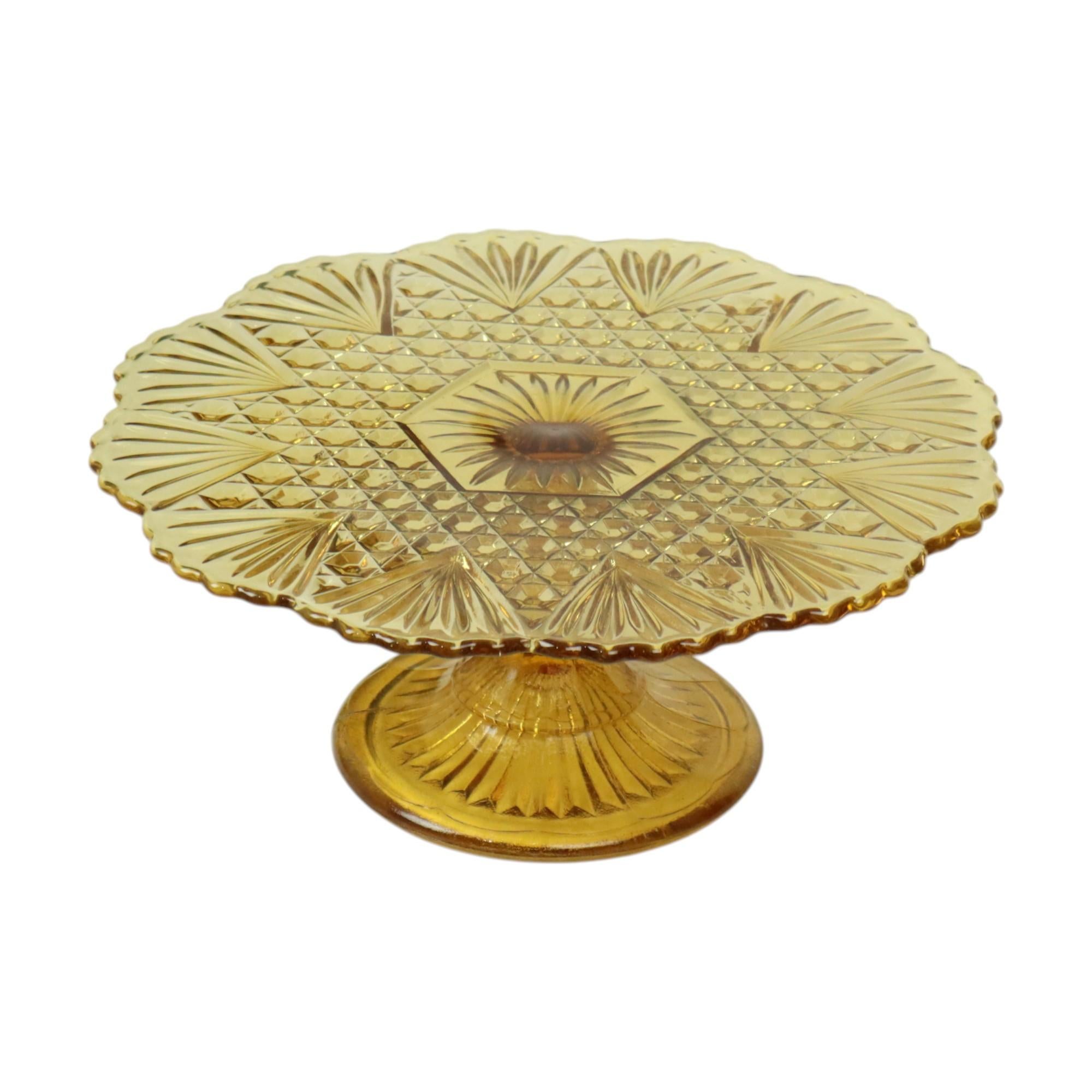 Vintage Art Deco Bernstein Kuchen Teller Schale Pressglas 30cm (Art déco) im Angebot