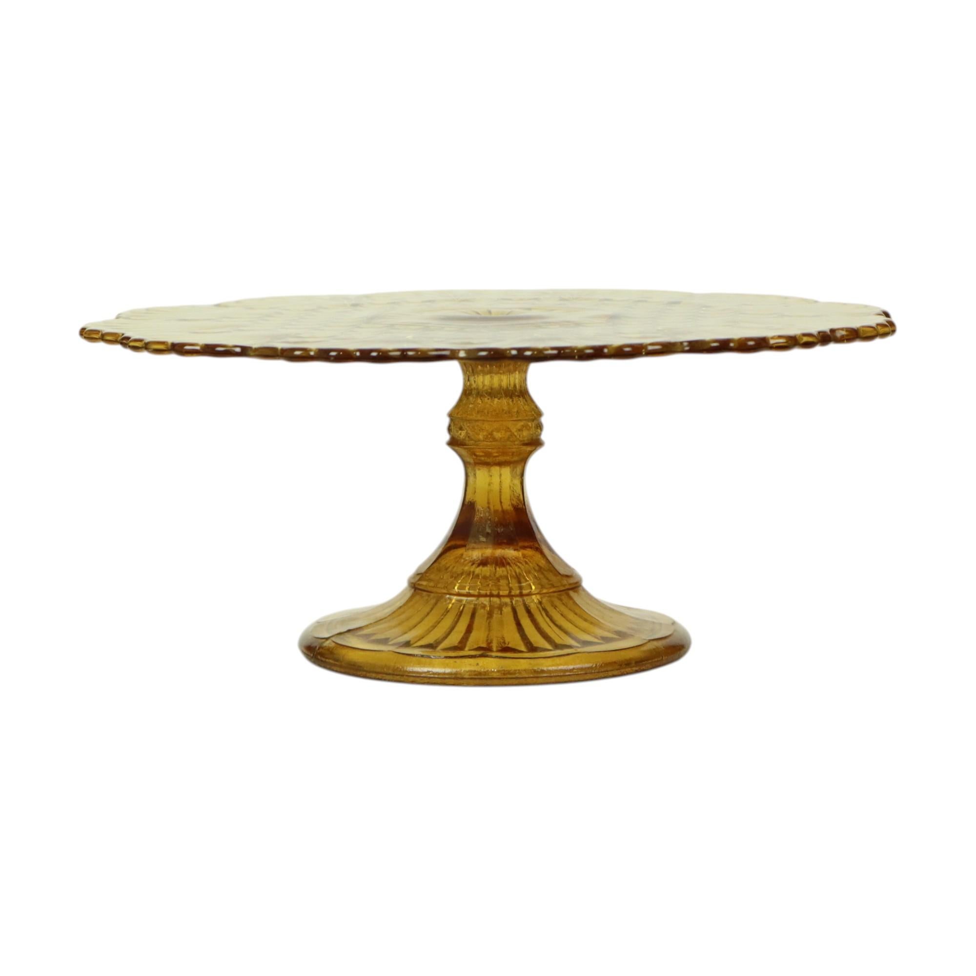 Vintage Art Deco Bernstein Kuchen Teller Schale Pressglas 30cm (Belgisch) im Angebot