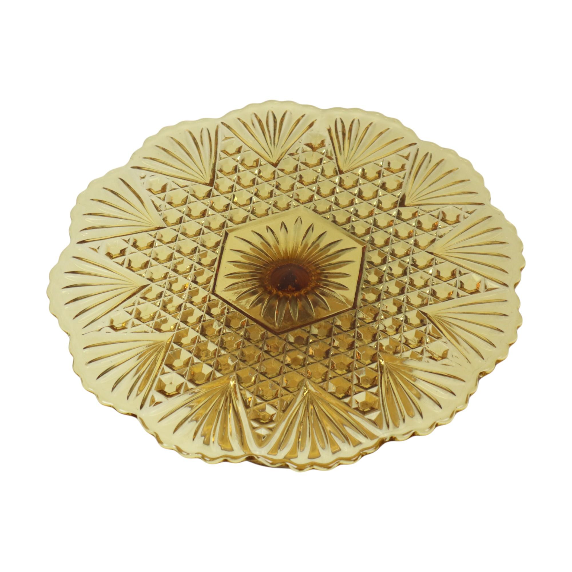 Vintage Art Deco Bernstein Kuchen Teller Schale Pressglas 30cm (20. Jahrhundert) im Angebot