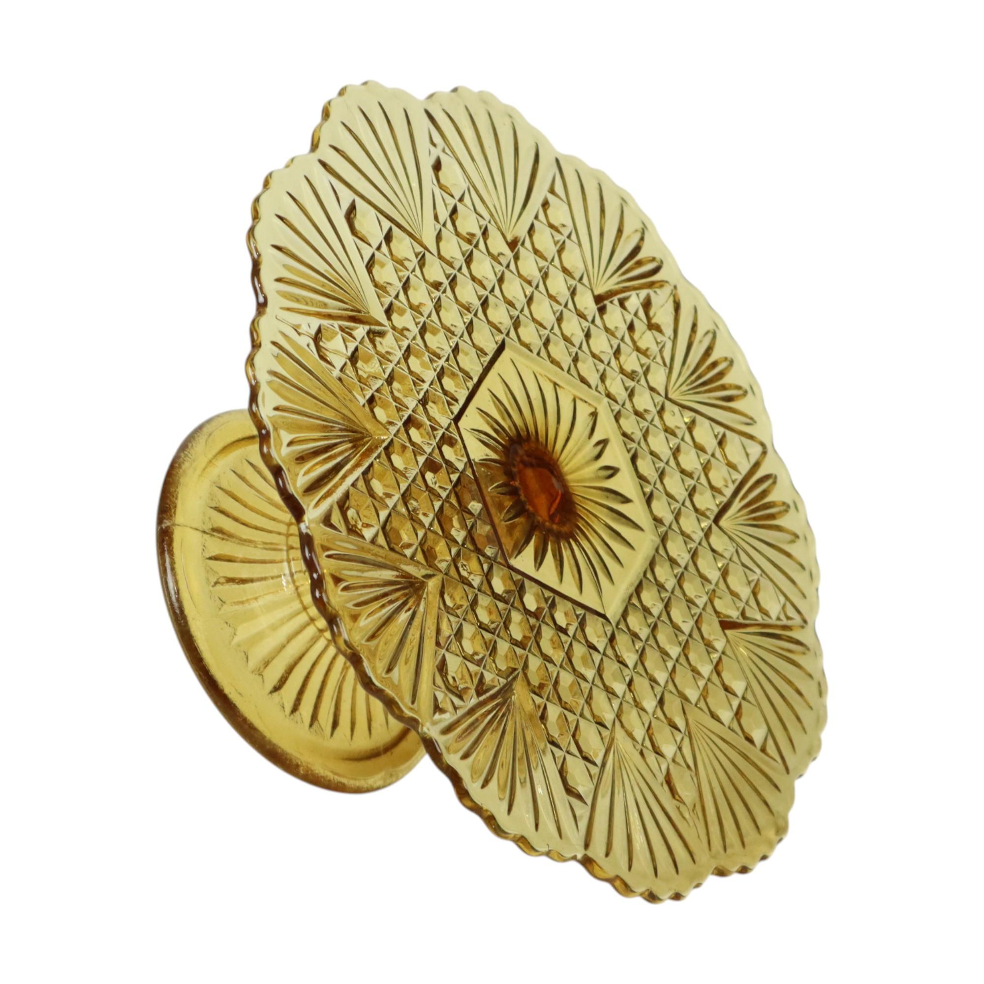 Vintage Art Deco Bernstein Kuchen Teller Schale Pressglas 30cm (Glas) im Angebot