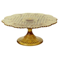 Vintage Art of Vintage Amber Cake Plate Dish Pressed Glass 30cm