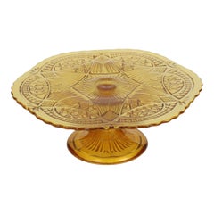 Vintage Art Deco Amber Cake Stand Pastry Dish Pressed Glass 32cm