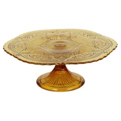 Vintage Art Deco Amber Cake Stand Pastry Dish Pressed Glass 32cm