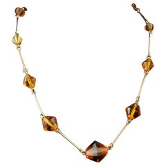 Vintage Art Deco amber glass bead necklace, 1930s
