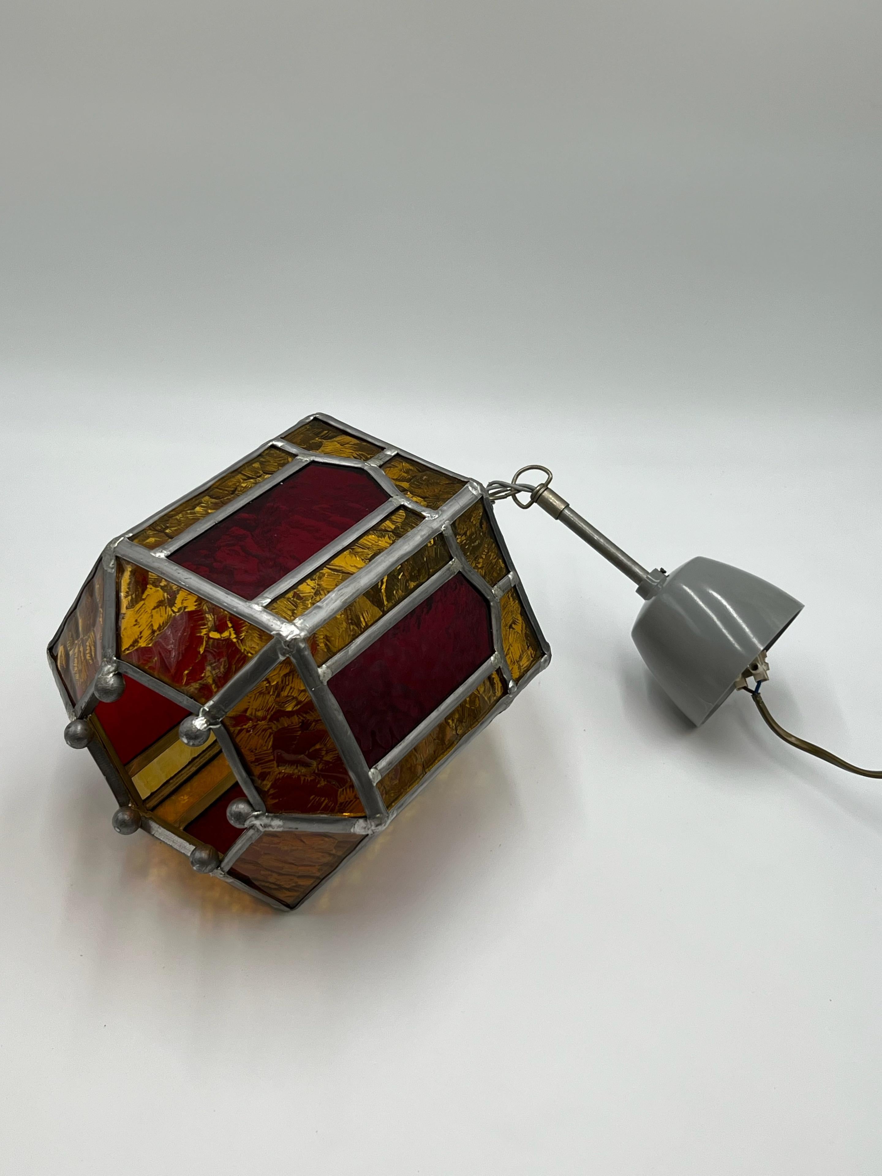 Vintage ART DECO Amber Leaded Glass Shade Pendant Lantern, Sweden, ca. 1940/50s For Sale 2