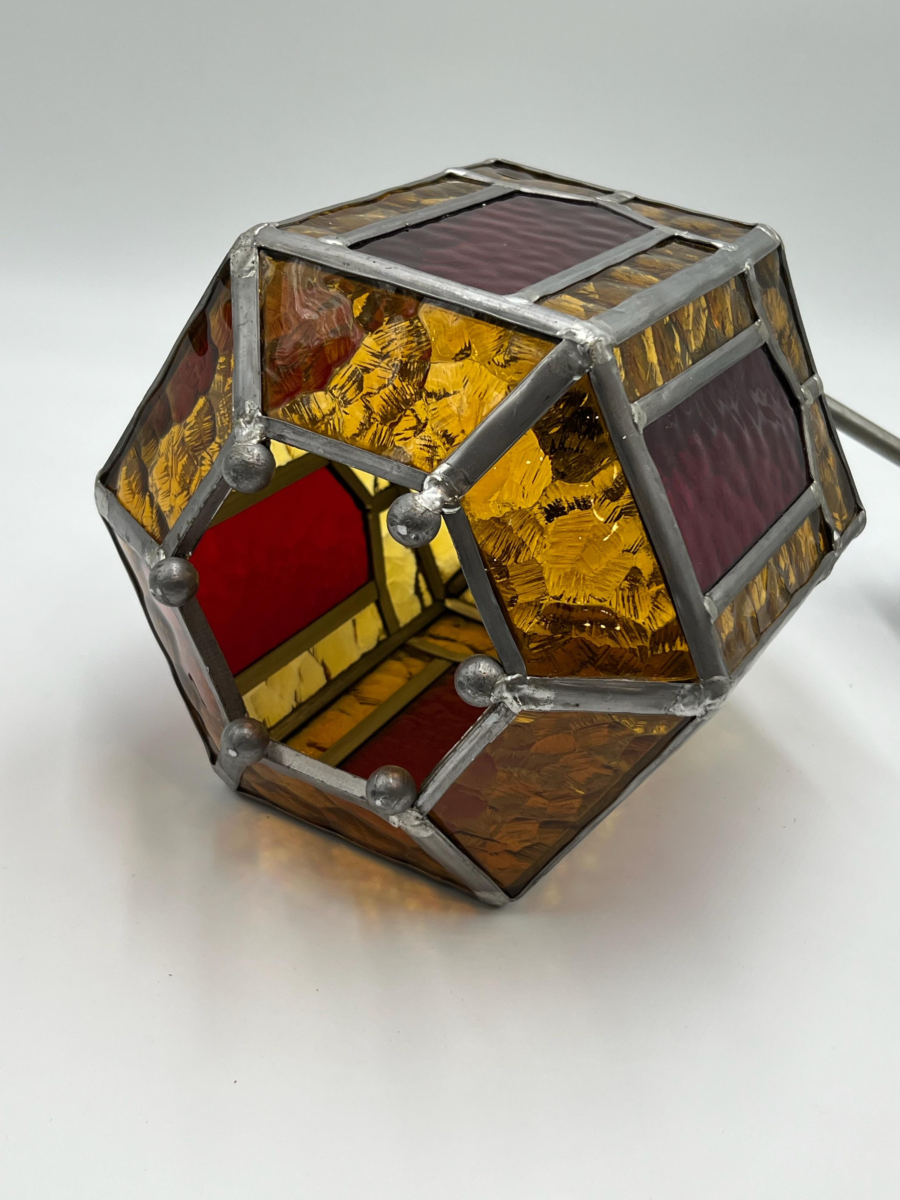 Vintage ART DECO Amber Leaded Glass Shade Pendant Lantern, Sweden, ca. 1940/50s For Sale 3