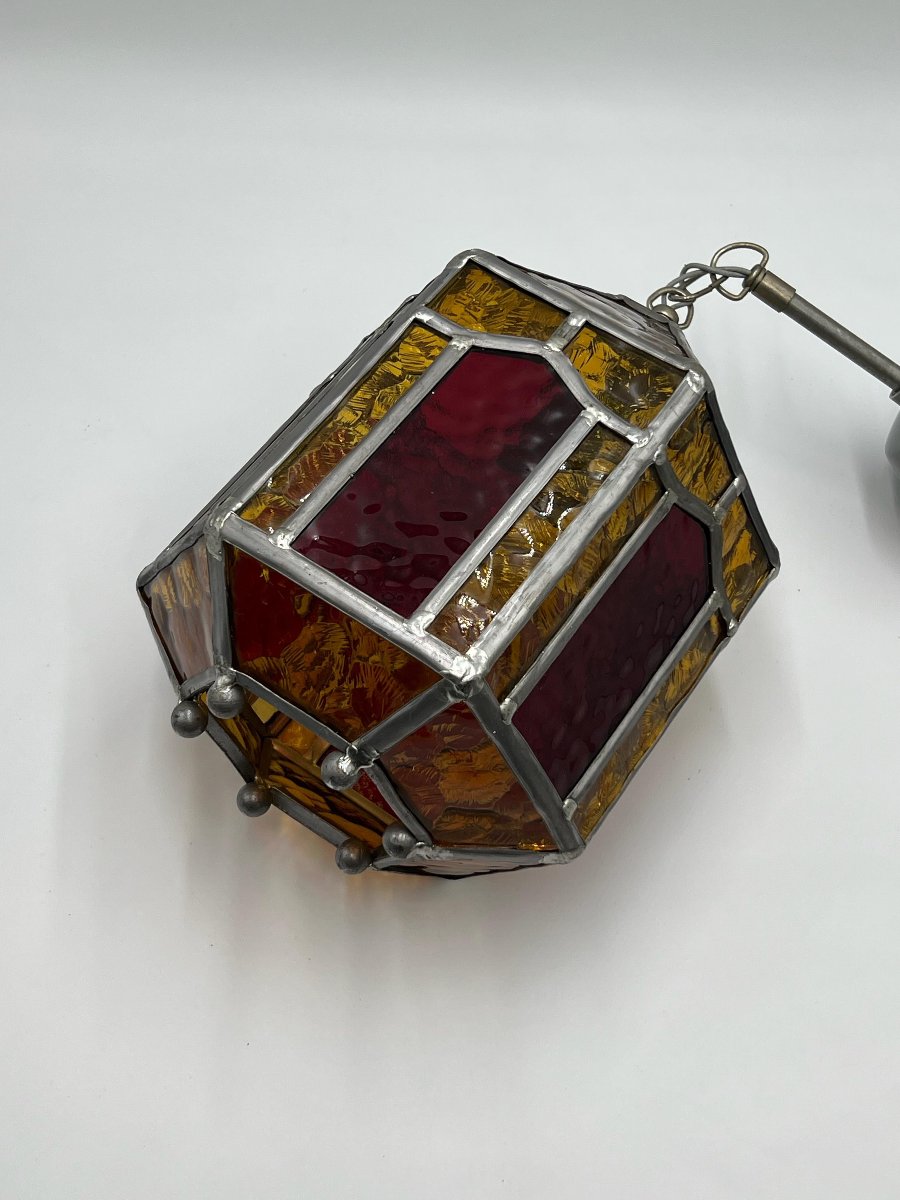 Vintage ART DECO Amber Leaded Glass Shade Pendant Lantern, Sweden, ca. 1940/50s For Sale 4