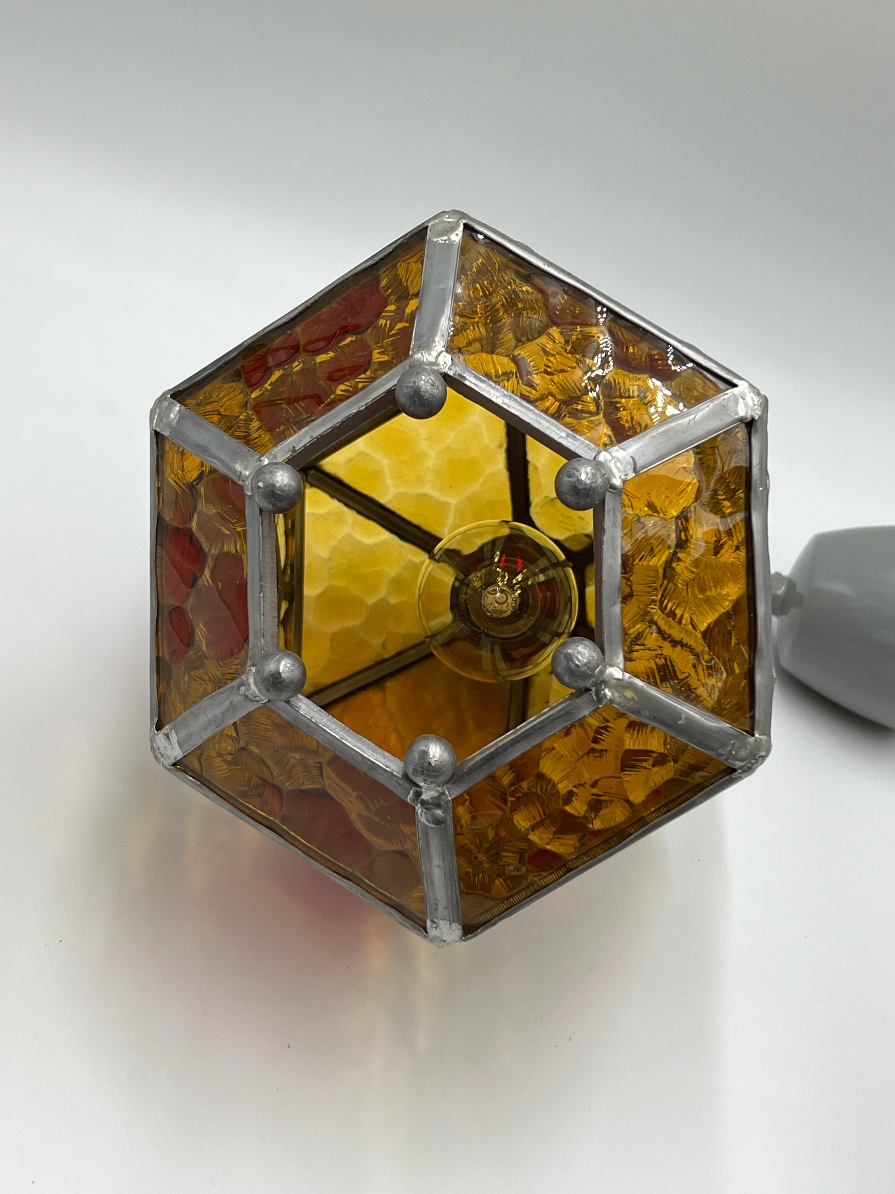 Vintage ART DECO Amber Leaded Glass Shade Pendant Lantern, Sweden, ca. 1940/50s For Sale 5