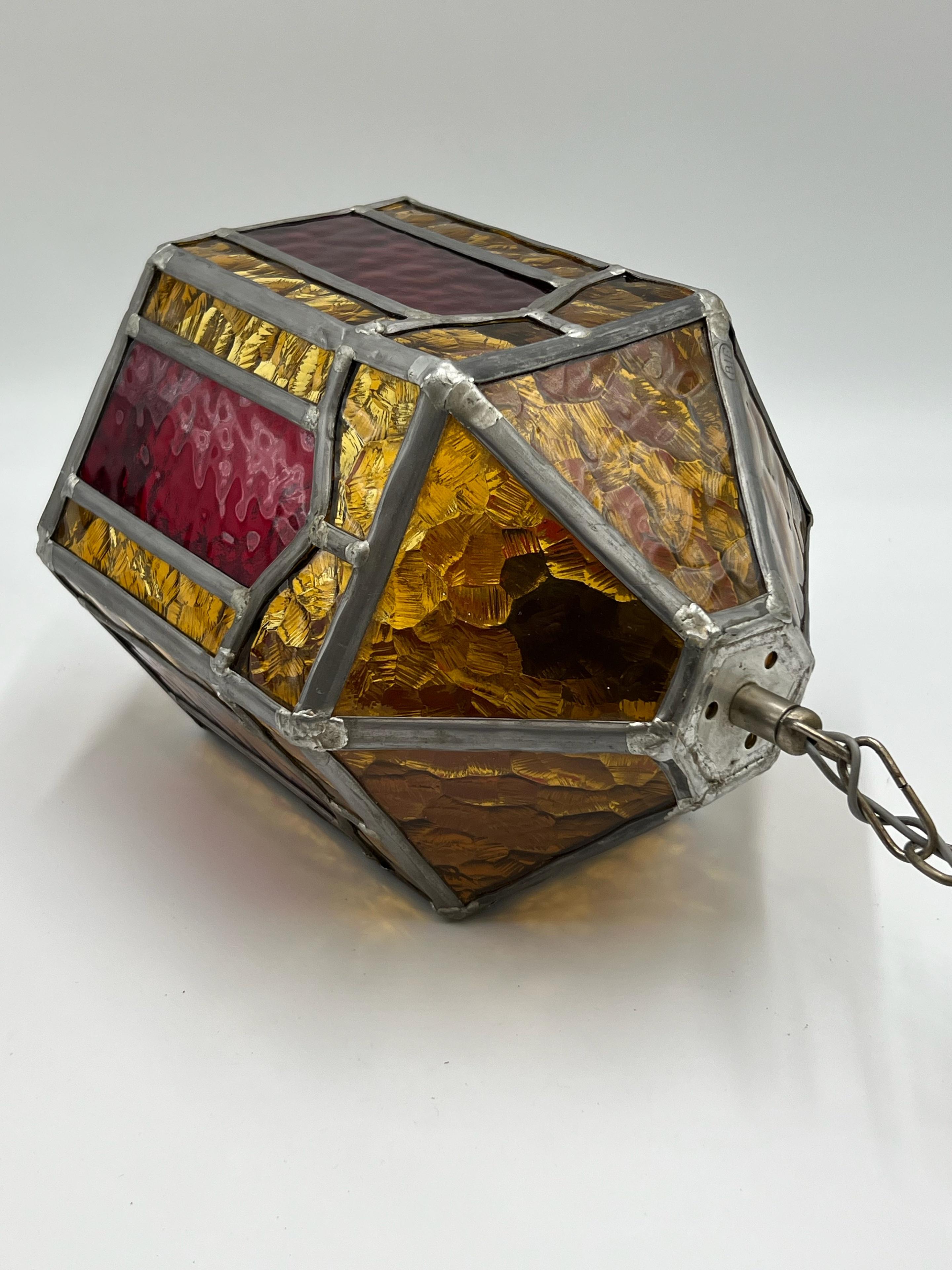 Vintage ART DECO Amber Leaded Glass Shade Pendant Lantern, Sweden, ca. 1940/50s For Sale 6