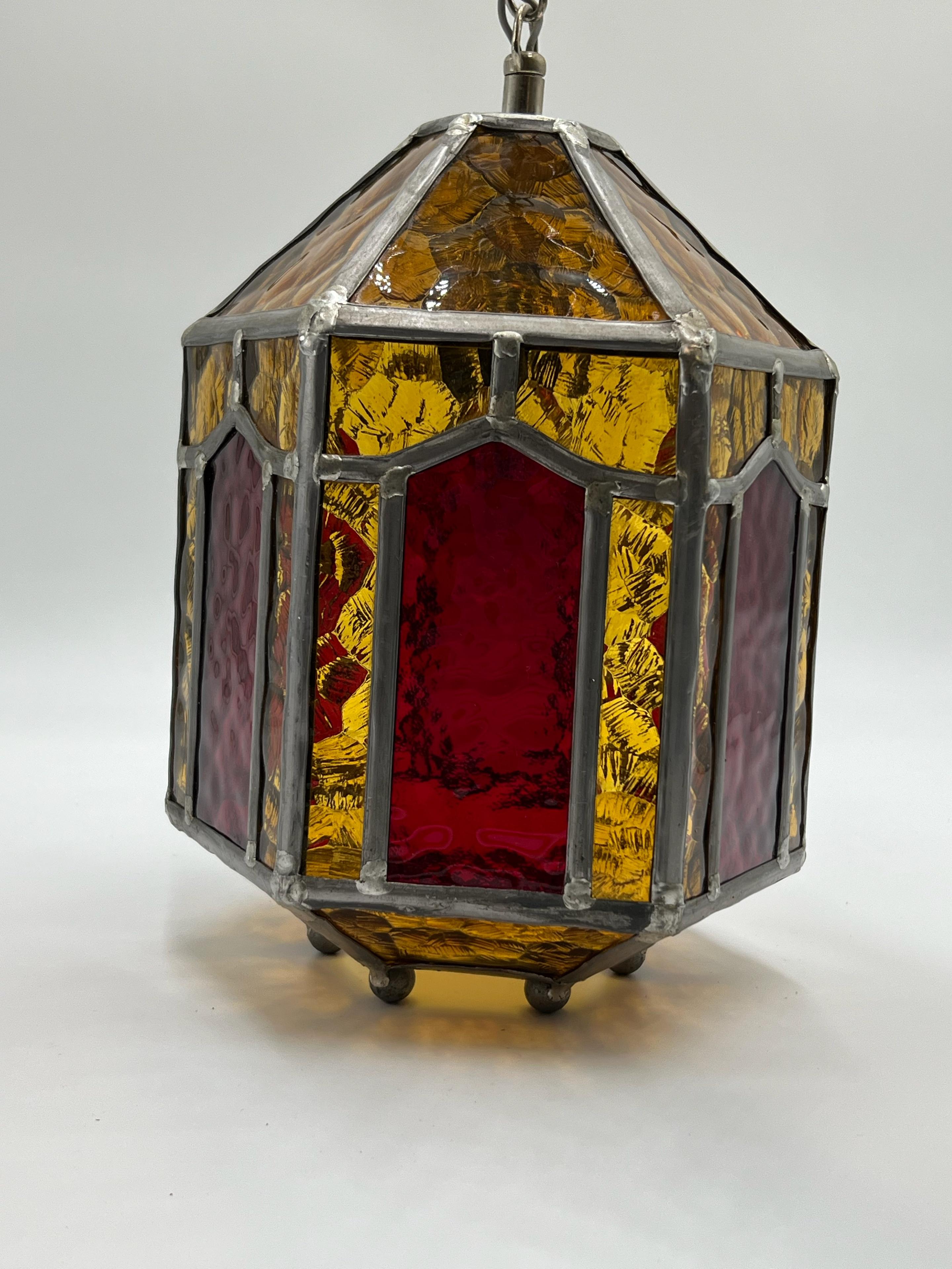 Vintage ART DECO Amber Leaded Glass Shade Pendant Lantern, Sweden, ca. 1940/50s For Sale 7