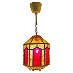 Vintage ART DECO Amber Leaded Glass Shade Pendant Lantern, Sweden, ca. 1940/50s
