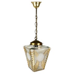 Vintage Art Deco Amber Tinted Glass Shade Pendant Lantern, Belgium, 1950s