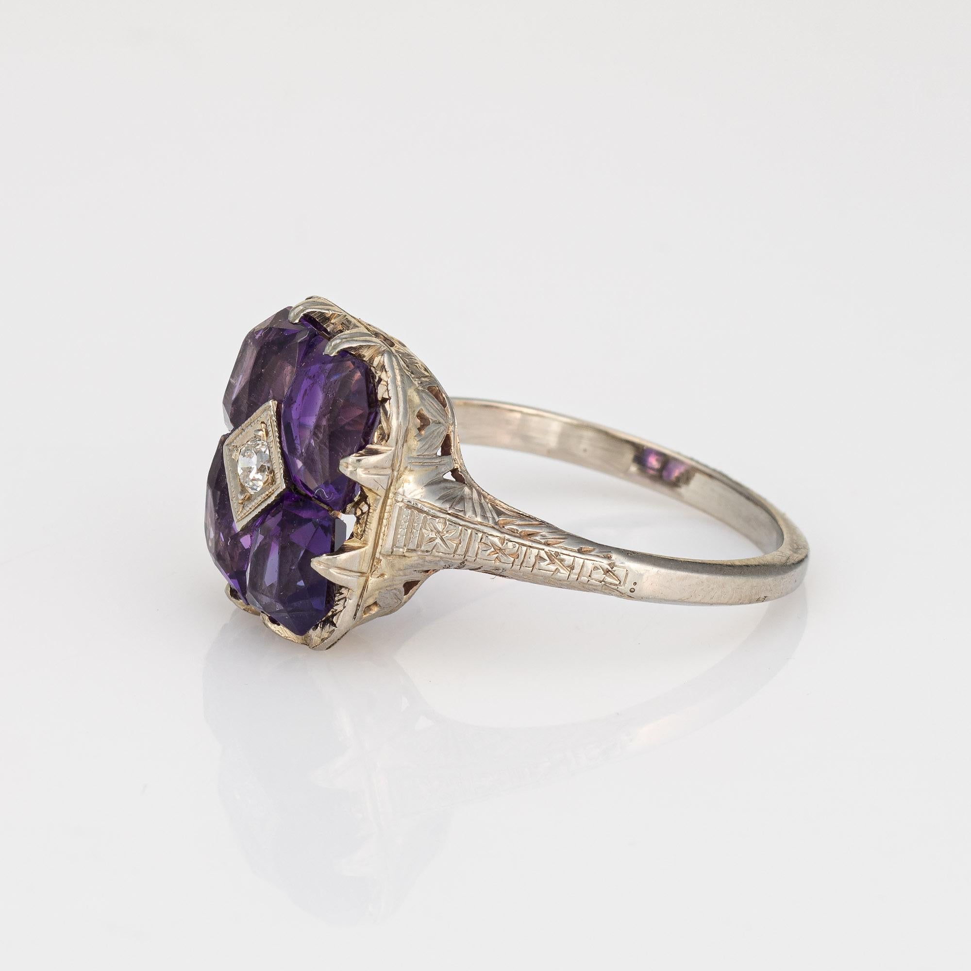 Vintage Art Deco Amethyst Diamond Ring Square Sz 7.25 Estate Fine Jewelry In Good Condition For Sale In Torrance, CA