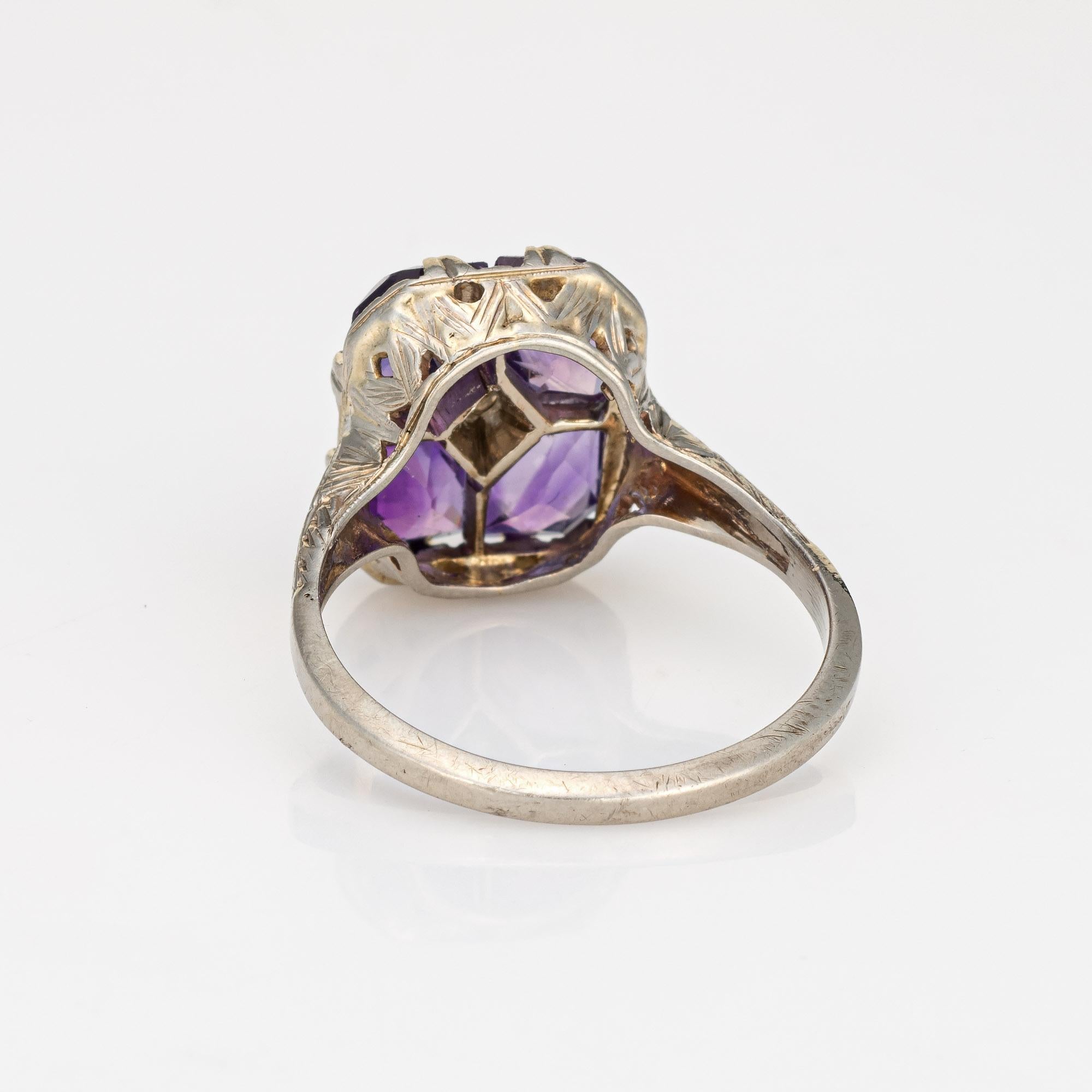 Women's Vintage Art Deco Amethyst Diamond Ring Square Sz 7.25 Estate Fine Jewelry For Sale