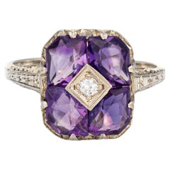 Vintage Art Deco Amethyst Diamond Ring Square Sz 7.25 Estate Fine Jewelry