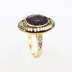Vintage Art Deco Amethyst Enamel Ring 14k Yellow Gold Estate Fine Jewelry