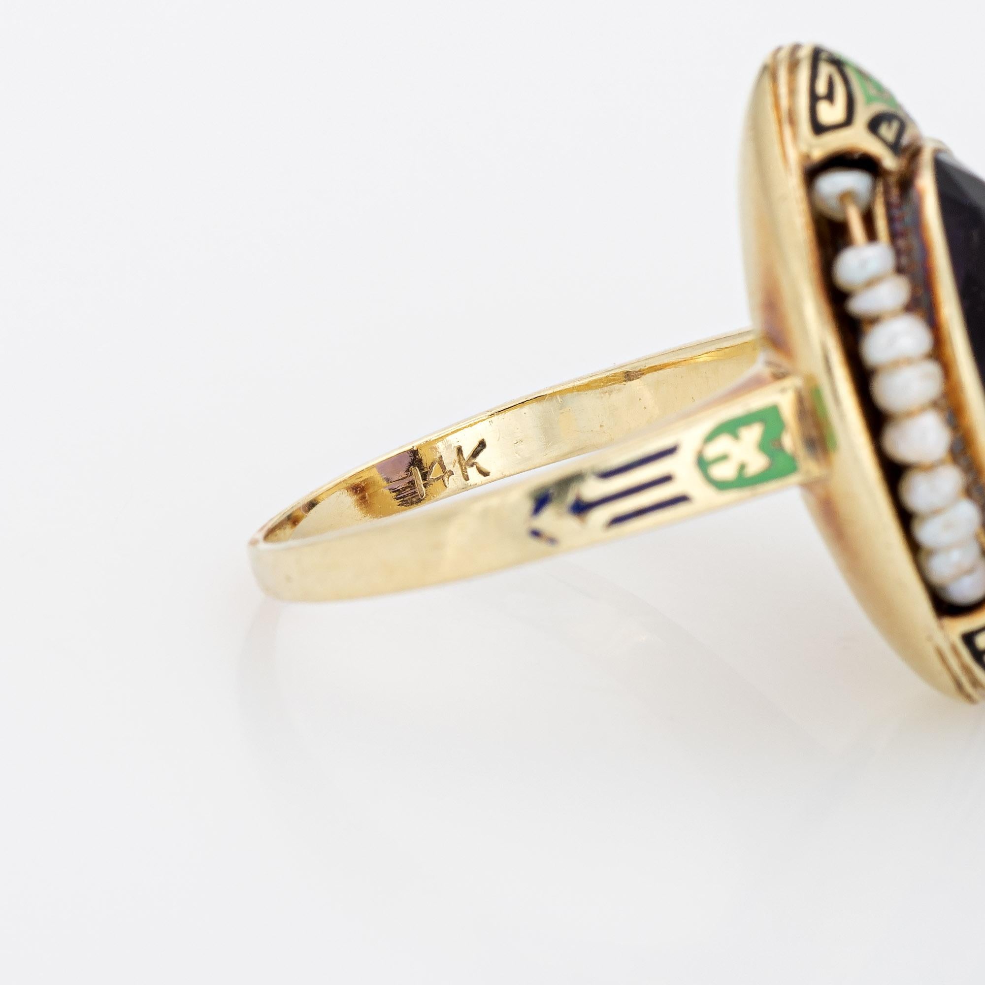 Women's Vintage Art Deco Amethyst Enamel Ring 14k Yellow Gold Estate Fine Jewelry