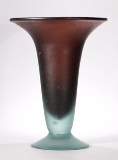 Vintage Art Deco Amethyst & Mint Green Glass Sommerso Vase, Scavo Finish